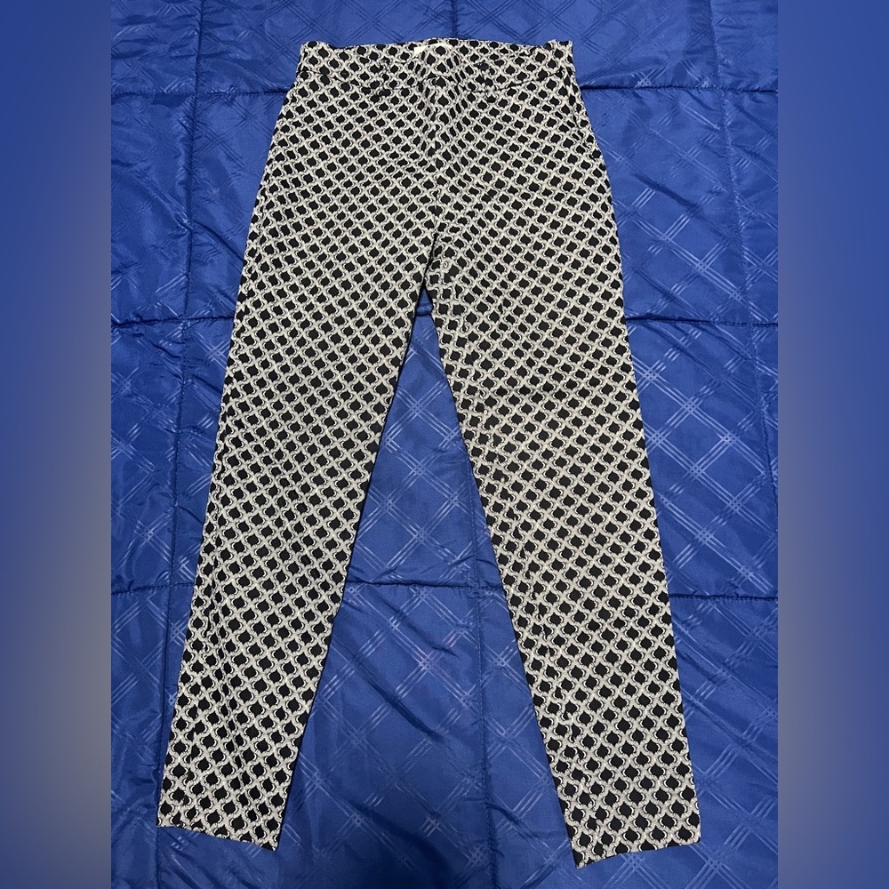 H&M Black White Geometric Stretch Side Zipper Pants